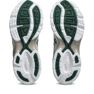 ASICS GEL-1130 Shoes in White/Forest Night - retro runner sneakers with late 2000s aesthetic, GEL™ technology cushioning, TRUSSTIC® support system, and recycled materials