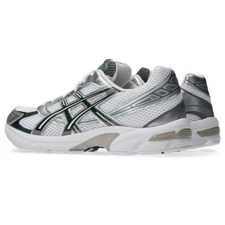 ASICS GEL-1130 Shoes in White/Forest Night - retro runner sneakers with late 2000s aesthetic, GEL™ technology cushioning, TRUSSTIC® support system, and recycled materials