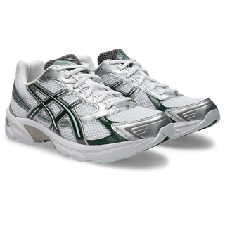 ASICS GEL-1130 Shoes in White/Forest Night - retro runner sneakers with late 2000s aesthetic, GEL™ technology cushioning, TRUSSTIC® support system, and recycled materials