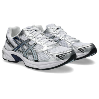 ASICS GEL-1130 Shoes in White/Storm Cloud — late-2000s retro runner with breathable mesh, recycled overlays, GEL® heel cushioning, and TRUSSTIC® support