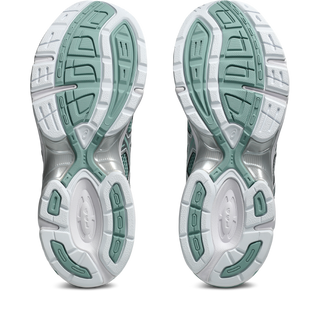 ASICS GEL-1130 sneakers in verdigris and pure silver colorway with heritage running design, GEL technology cushioning, mesh and synthetic upper, and retro 2000s styling