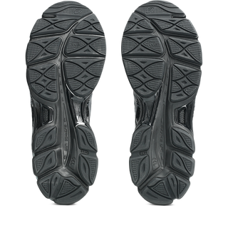 ASICS GEL-CUMULUS 16 sneakers in all-black colorway with glossy synthetic leather overlays and mesh underlays