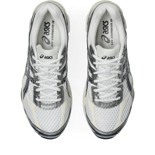 ASICS GEL-CUMULUS 16 running shoes in white and midnight colorway with synthetic leather overlays, breathable mesh, dual GEL technology cushioning, and 2010s design"