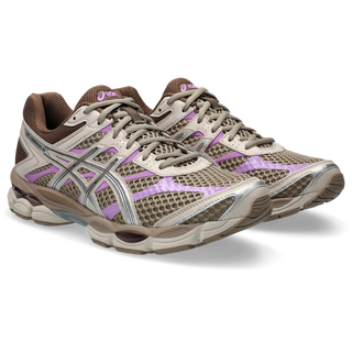 ASICS GEL-CUMULUS 16 sneakers in Cinnamon and Pure Silver colorway with glossy synthetic leather overlays and mesh underlays