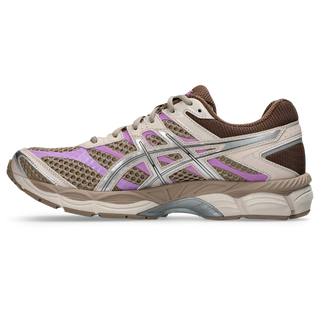 ASICS GEL-CUMULUS 16 sneakers in Cinnamon and Pure Silver colorway with glossy synthetic leather overlays and mesh underlays