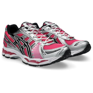 ASICS GEL-KAYANO 12.1 in Dragon Fruit and Black with layered mesh upper and metallic-inspired overlays.