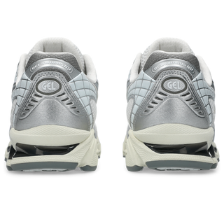 ASICS GEL-NIMBUS 10.1 sneakers in White and Airy Blue colorway with asymmetric mesh upper and GEL® technology cushioning