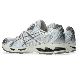 ASICS GEL-NIMBUS 10.1 sneakers in White and Airy Blue colorway with asymmetric mesh upper and GEL® technology cushioning