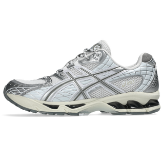 ASICS GEL-NIMBUS 10.1 sneakers in White and Airy Blue colorway with asymmetric mesh upper and GEL® technology cushioning