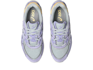 ASICS GEL-NYC in Piedmont Grey/Bluebell with layered retro upper and GEL-CUMULUS 16 cushioning.