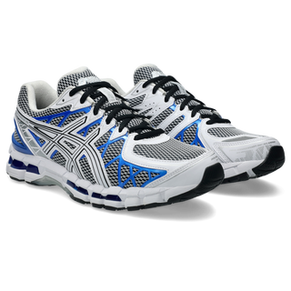 ASICS GEL-KAYANO 20 sneakers in White and Illusion Blue colorway with FLUIDFIT™ cage and dual GEL® technology cushioning