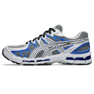 ASICS GEL-KAYANO 20 sneakers in White and Illusion Blue colorway with FLUIDFIT™ cage and dual GEL® technology cushioning