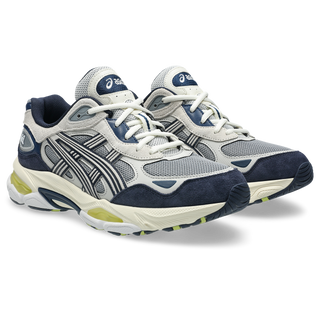 ASICS GEL-NYC 2.0 sneakers in Gravel and Cream with suede overlays, heritage GEL-1050 inspired tooling, GEL technology cushioning, FF BLAST PLUS midsole, and TRUSSTIC support system