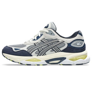 ASICS GEL-NYC 2.0 sneakers in Gravel and Cream with suede overlays, heritage GEL-1050 inspired tooling, GEL technology cushioning, FF BLAST PLUS midsole, and TRUSSTIC support system