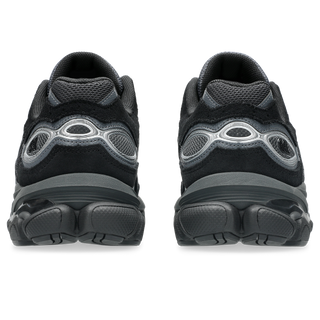 ASICS GEL-NYC 2.0 sneakers in Graphite Grey and Black with suede overlays, heritage GEL-1050 inspired tooling, GEL technology cushioning, FF BLAST PLUS midsole, and TRUSSTIC support system