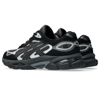 ASICS GEL-NYC 2.0 sneakers in Graphite Grey and Black with suede overlays, heritage GEL-1050 inspired tooling, GEL technology cushioning, FF BLAST PLUS midsole, and TRUSSTIC support system