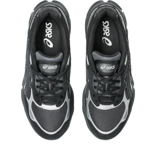 ASICS GEL-NYC 2.0 sneakers in Graphite Grey and Black with suede overlays, heritage GEL-1050 inspired tooling, GEL technology cushioning, FF BLAST PLUS midsole, and TRUSSTIC support system