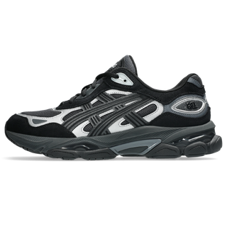 ASICS GEL-NYC 2.0 sneakers in Graphite Grey and Black with suede overlays, heritage GEL-1050 inspired tooling, GEL technology cushioning, FF BLAST PLUS midsole, and TRUSSTIC support system