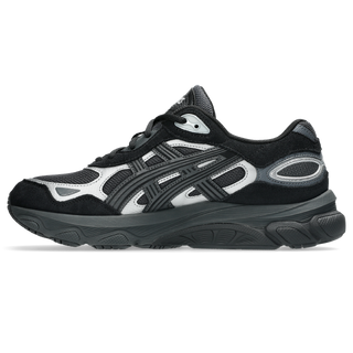 ASICS GEL-NYC 2.0 sneakers in Graphite Grey and Black with suede overlays, heritage GEL-1050 inspired tooling, GEL technology cushioning, FF BLAST PLUS midsole, and TRUSSTIC support system
