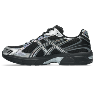 ASICS GEL-1130 Black/Pure Silver, mesh upper with synthetic overlays, GEL® heel cushioning and retro running silhouette.