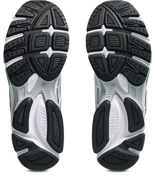 ASICS GEL-Stratus MC Sneakers in White/Cilantro — synthetic leather overlays and air mesh upper with internal rearfoot GEL technology and 2010s running shoe midsole construction.

