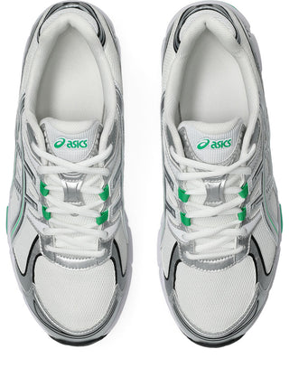 ASICS GEL-Stratus MC Sneakers in White/Cilantro — synthetic leather overlays and air mesh upper with internal rearfoot GEL technology and 2010s running shoe midsole construction.

