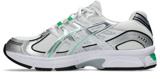 ASICS GEL-Stratus MC Sneakers in White/Cilantro — synthetic leather overlays and air mesh upper with internal rearfoot GEL technology and 2010s running shoe midsole construction.

