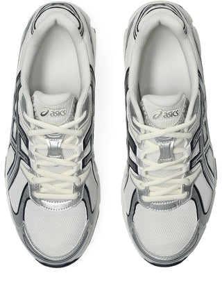ASICS GEL-Stratus MC Sneakers in Cream/Pure Silver — synthetic leather overlays and air mesh upper with internal rearfoot GEL technology and 2010s running shoe midsole construction.

