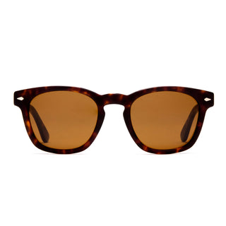 OTIS Summer of 67 Sunglasses in Eco Havana with Brown Polar mineral glass lenses, rounded retro-inspired handmade eco acetate frame with Viscottica hinges, stainless steel screws, Category 3 100% UVA UVB protection, 50-21.5-145mm sizing