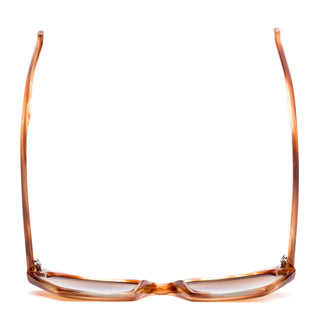 Otis Eyewear Selena sunglasses in Eco Ochre Havana with Brown mineral glass lenses, bold angular handmade eco acetate frame with Viscottica hinges, stainless steel screws, Category 3 100% UVA UVB protection, 4 base lens curve, 54-18-145mm sizing, fits most face shapes