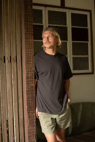 Rhythm Classic Vintage Tee in Vintage Black, 100% cotton, light-weight, contrast stitching, wide neck rib, vintage fit.