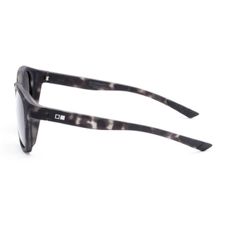 Otis Eyewear Offset Sport sunglasses in Matte Slate Tort with L.I.T Polar Grey mineral glass lenses, Italian-made Eco-Grilamid ultra-lightweight frame with increased pantoscopic tilt, subtle side blinders, integrated nose pads and temple tips, hand-painted finish, 52-20-127mm sizing