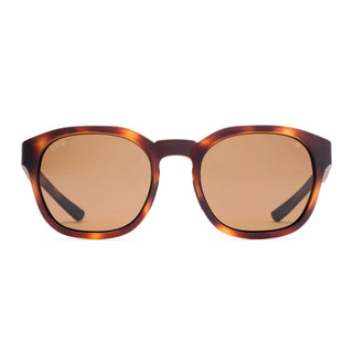 Otis Eyewear Offset Sport sunglasses in Matte Amberwood Tort with Brown Polar mineral glass lenses, Italian-made Eco-Grilamid ultra-lightweight frame with increased pantoscopic tilt, subtle side blinders, integrated nose pads and temple tips, hand-painted finish