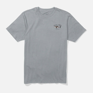 Quarry gray Salty Crew Bruce t-shirt with marine-inspired front and back graphics, premium fit cut, and soft finish.