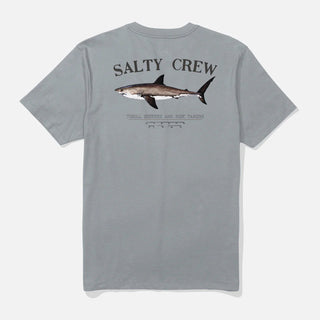 Quarry gray Salty Crew Bruce t-shirt with marine-inspired front and back graphics, premium fit cut, and soft finish.