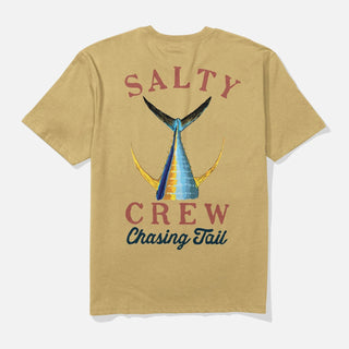 Beige t-shirt with 'Salty Crew' logo and whale design on a white background