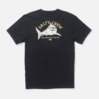 Salty Crew Lurking Tee Black with 100% ringspun cotton, modern premium fit, and front and back screen prints.