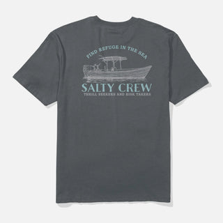 Salty Crew Panga Tee in Charcoal with front and back screen-printed graphics.