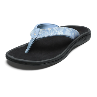 Olukai 'Ohana Beach Sandal in Pale Blue/Black with water-resistant and cushioned design for ultimate comfort.