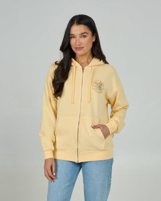 Salty Crew Butter Cream zip hoody with screen-print, kangaroo pocket, 80/20 fleece, oversized style.