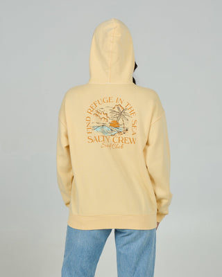 Salty Crew Butter Cream zip hoody with screen-print, kangaroo pocket, 80/20 fleece, oversized style.