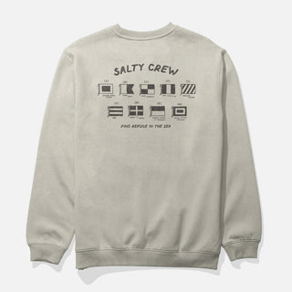 Salty Crew Call Sign Crew Fleece Bone with 80/20 cotton-poly blend, midweight fabric, and front and back screen prints.