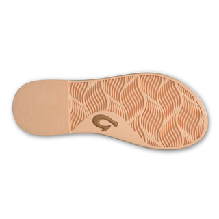 OluKai La'i T-Bar Women's Sandal in White/White — stretchable strap, tubular toe post, tortoise shell buckle, cushioned footbed, back strap design