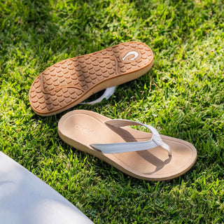 OluKai Southshore Sandals in Bright White/Warm Sand - women's waterproof leather sandals with Wet Grip Rubber® outsole and soft footbed
