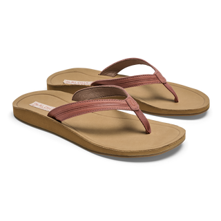 OluKai Women's Southshore Sandal in Dusty Pink Coral/Golden Sand — waterproof full-grain leather straps, soft cushioned footbed, Wet Grip Rubber® outsole, and lightweight durable construction