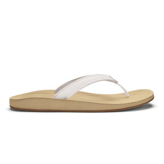 OluKai Southshore Sandals in Bright White/Warm Sand - women's waterproof leather sandals with Wet Grip Rubber® outsole and soft footbed