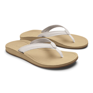 OluKai Southshore Sandals in Bright White/Warm Sand - women's waterproof leather sandals with Wet Grip Rubber® outsole and soft footbed