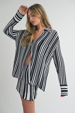 Miou Muse Black and white striped knitted shirt top, 100% viscose.