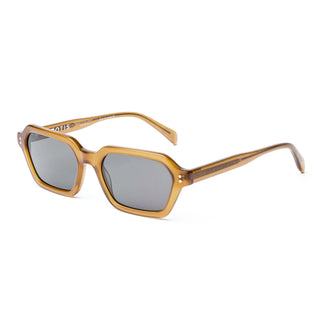 Otis Eyewear Metric sunglasses in Eco Milky Yellow with Neutral Grey mineral glass lenses, sleek square silhouette thin handmade eco acetate frame with distinctive wire core detail, Viscottica hinges, stainless steel screws, OTIS logo temple tip, 100% UVA UVB protection