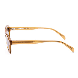 Otis Eyewear Metric sunglasses in Eco Milky Yellow with Neutral Grey mineral glass lenses, sleek square silhouette thin handmade eco acetate frame with distinctive wire core detail, Viscottica hinges, stainless steel screws, OTIS logo temple tip, 100% UVA UVB protection